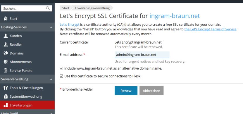 Kostenlose TLS-Zertifikate in Plesk: Let's Encrypt statt StartSSL 2