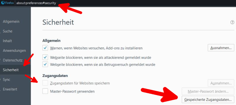 Deaktivieren der Paßwortspeicherung in verschiedenen Browsern 3